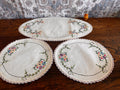 Set of 3 Hand-Embroidered Linen Doilies with Floral and Butterfly Motifs