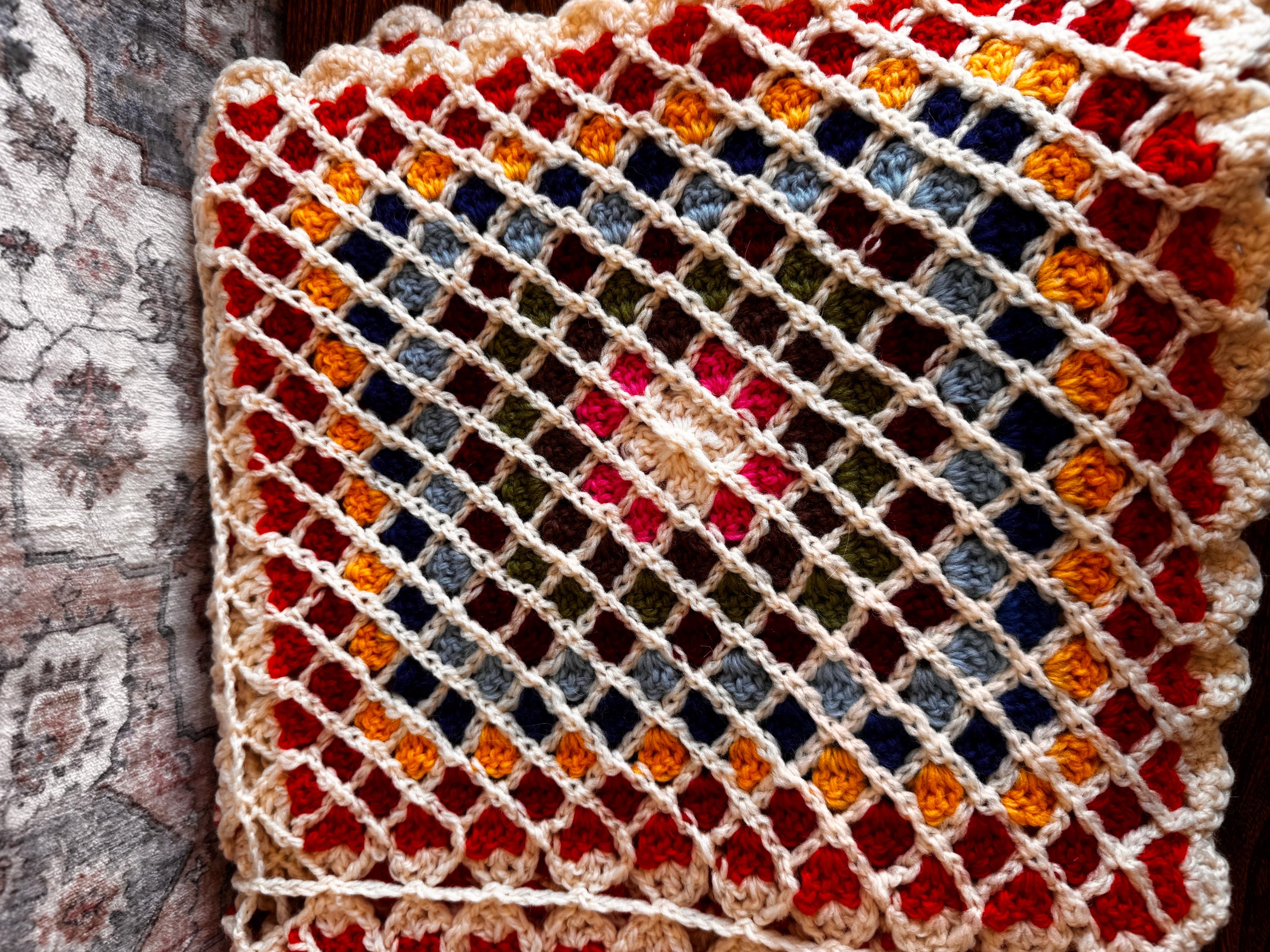 Handmade Multicolor Crochet Granny Square Blanket 40x48"