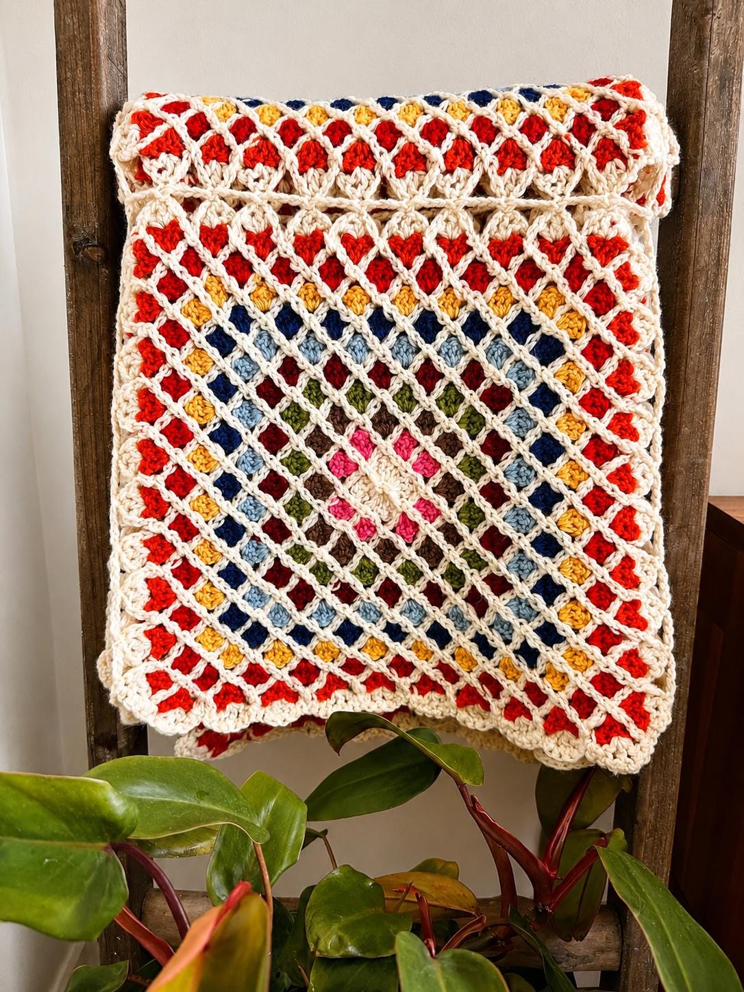 Handmade Multicolor Crochet Granny Square Blanket 40x48"