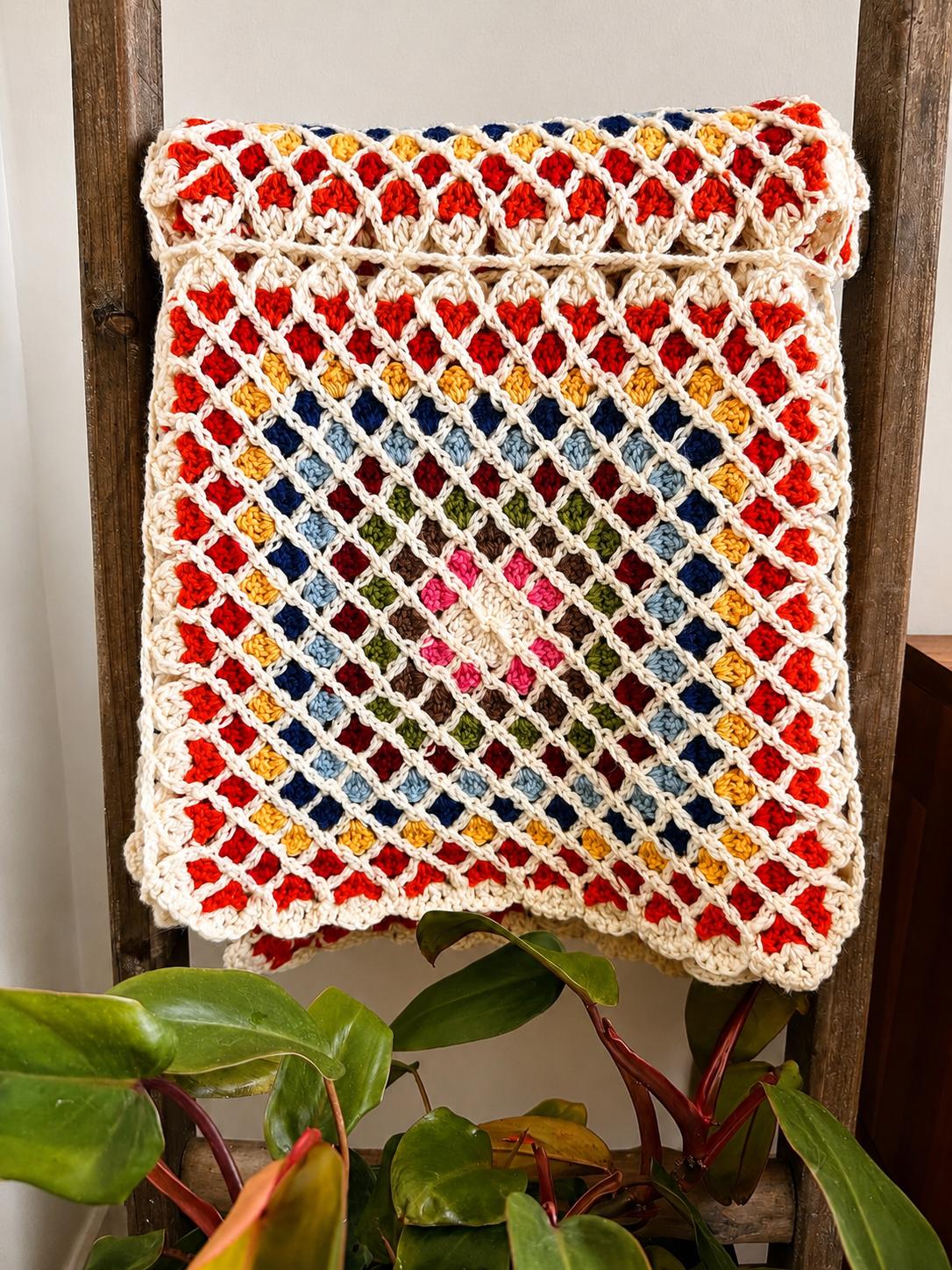 Handmade Multicolor Crochet Granny Square Blanket 40x48"