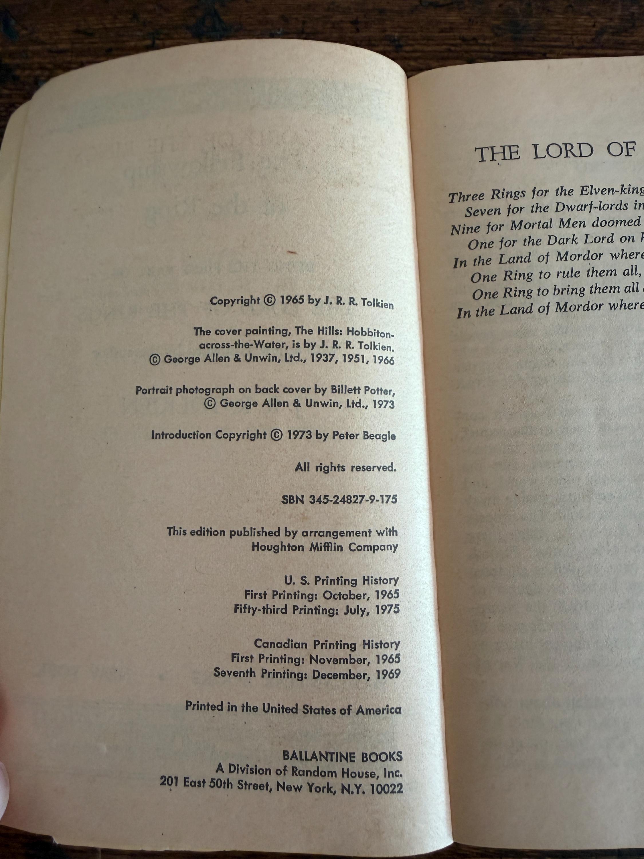 Lot of 3 The Lord of the Rings Books by J.R.R. Tolkien