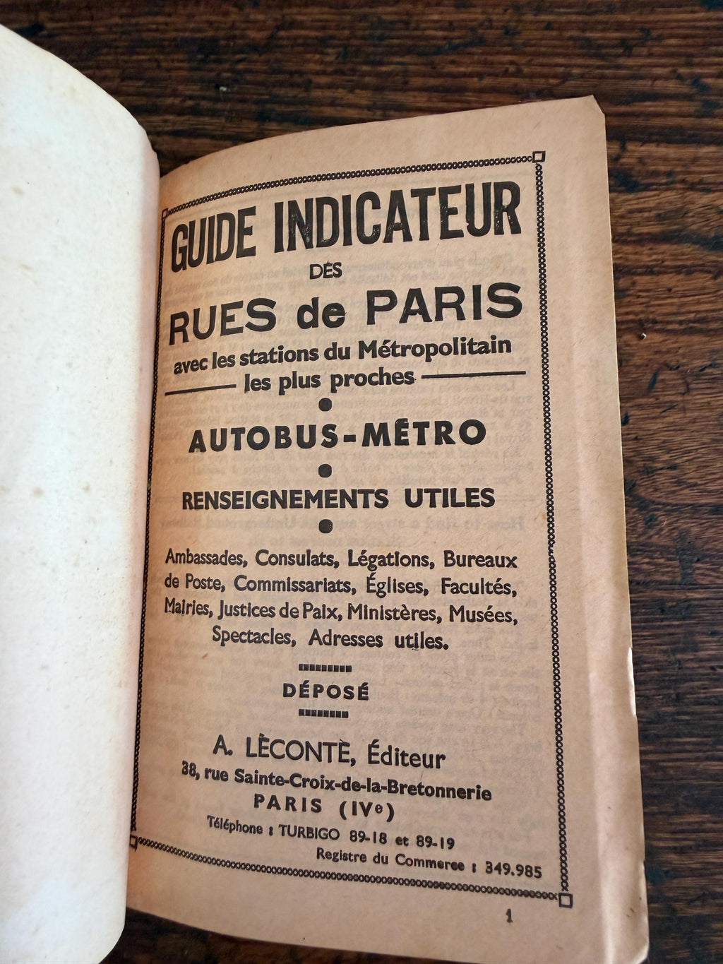 Guide Indicateur des Rues de Paris by A. Léconté | Early 20th Century Book