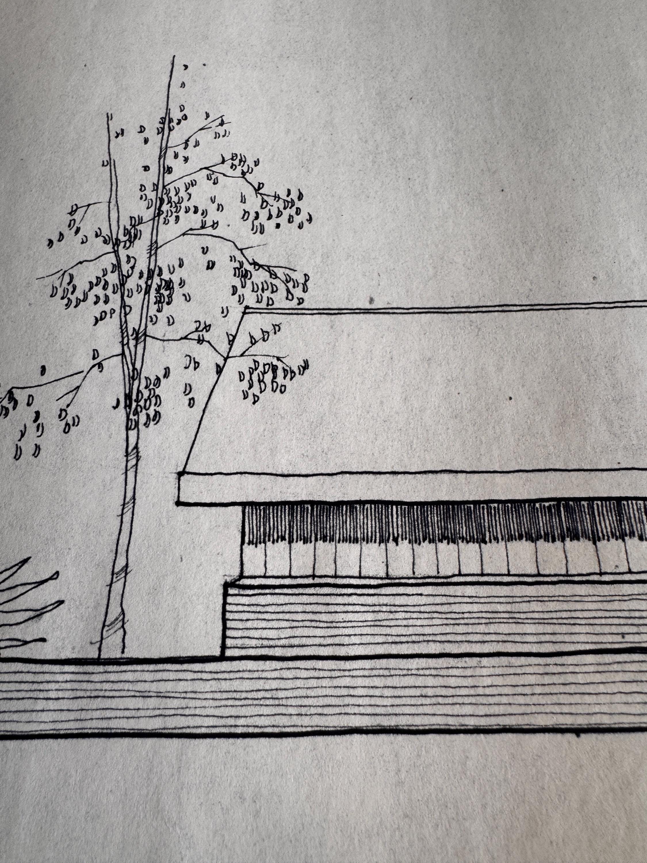 Mid Century Architectural Drawing - Twin Elevations - Original Hand Drawn House Rendering