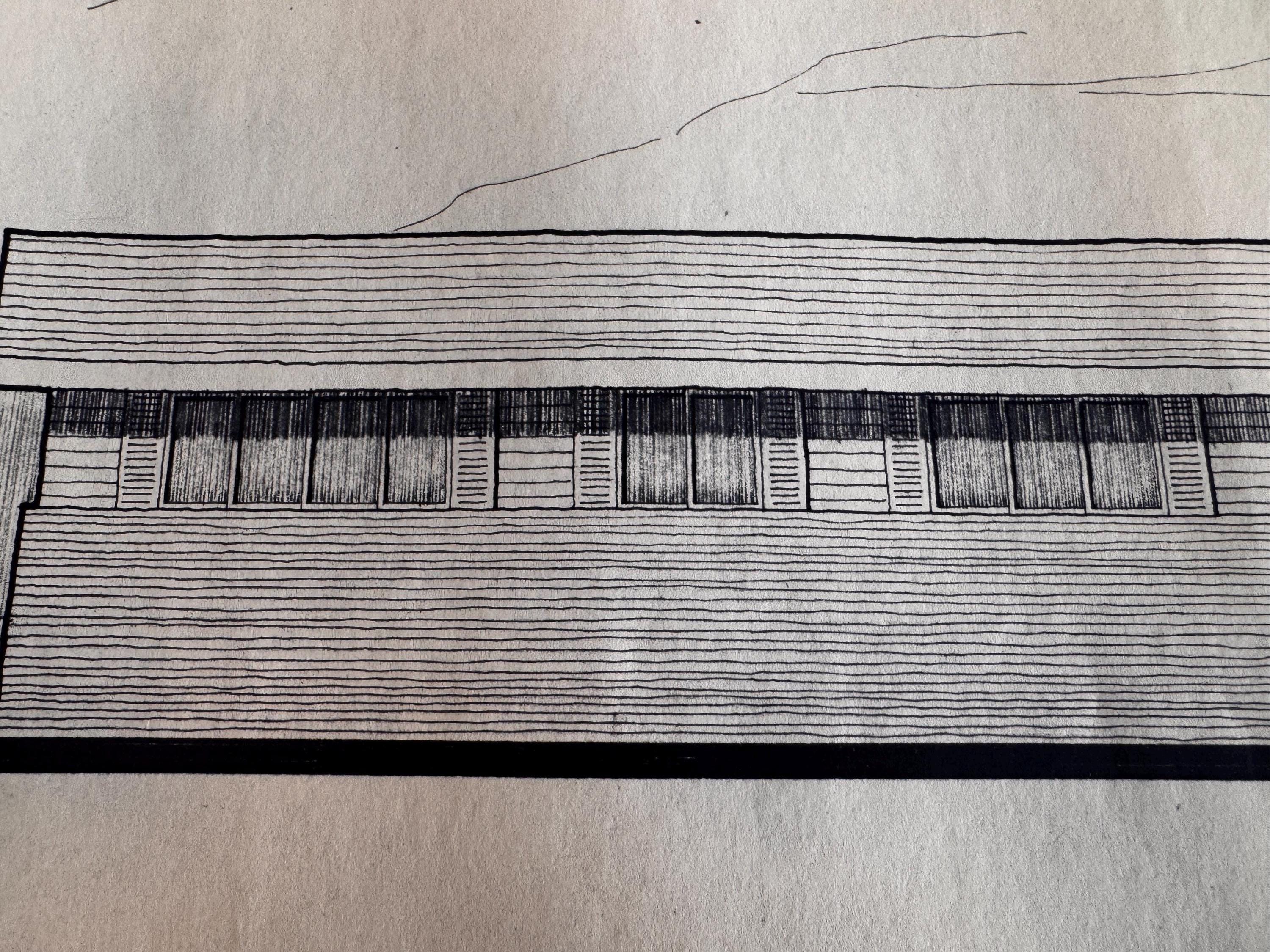 Mid Century Architectural Drawing -Mountain View Elevation - Original Hand Drawn House Rendering