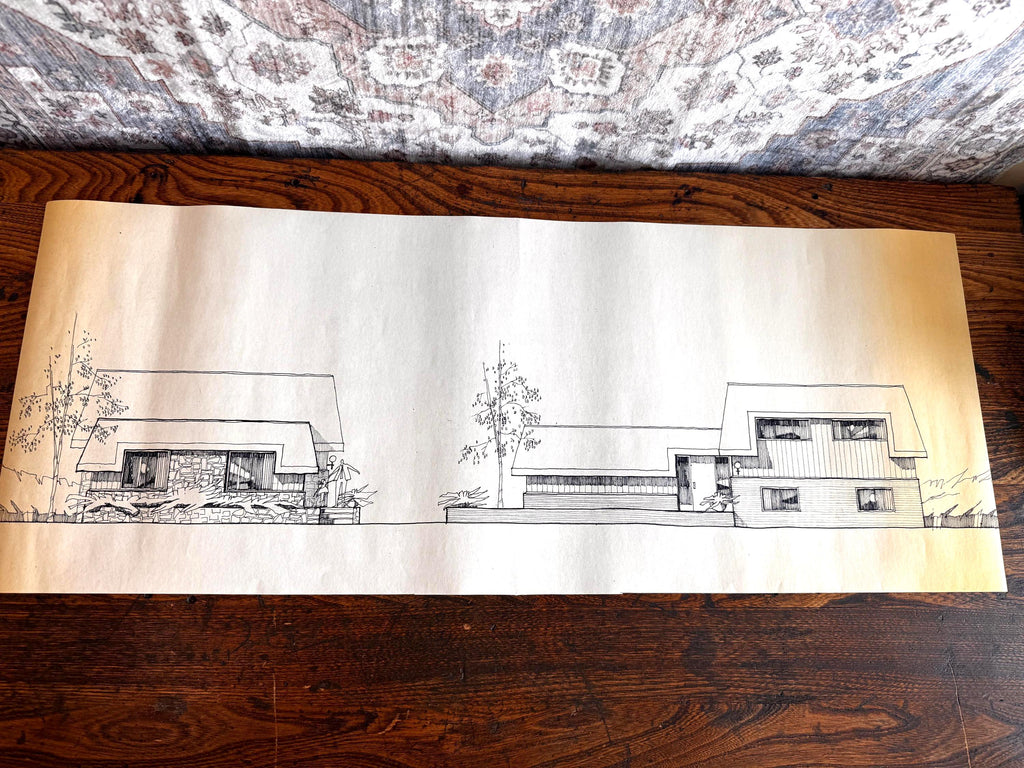 Mid Century Architectural Drawing - Twin Elevations - Original Hand Drawn House Rendering