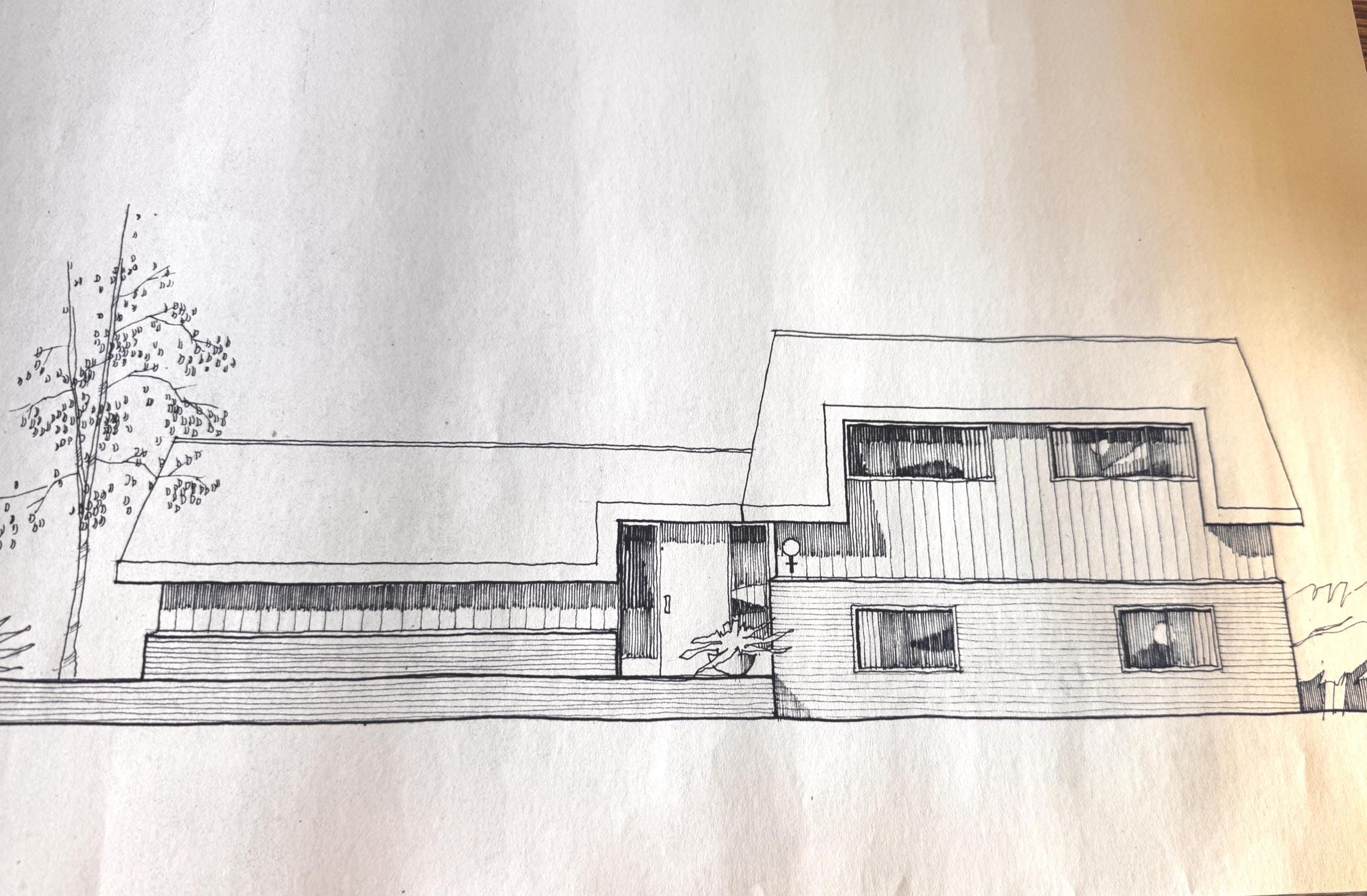 Mid Century Architectural Drawing - Twin Elevations - Original Hand Drawn House Rendering