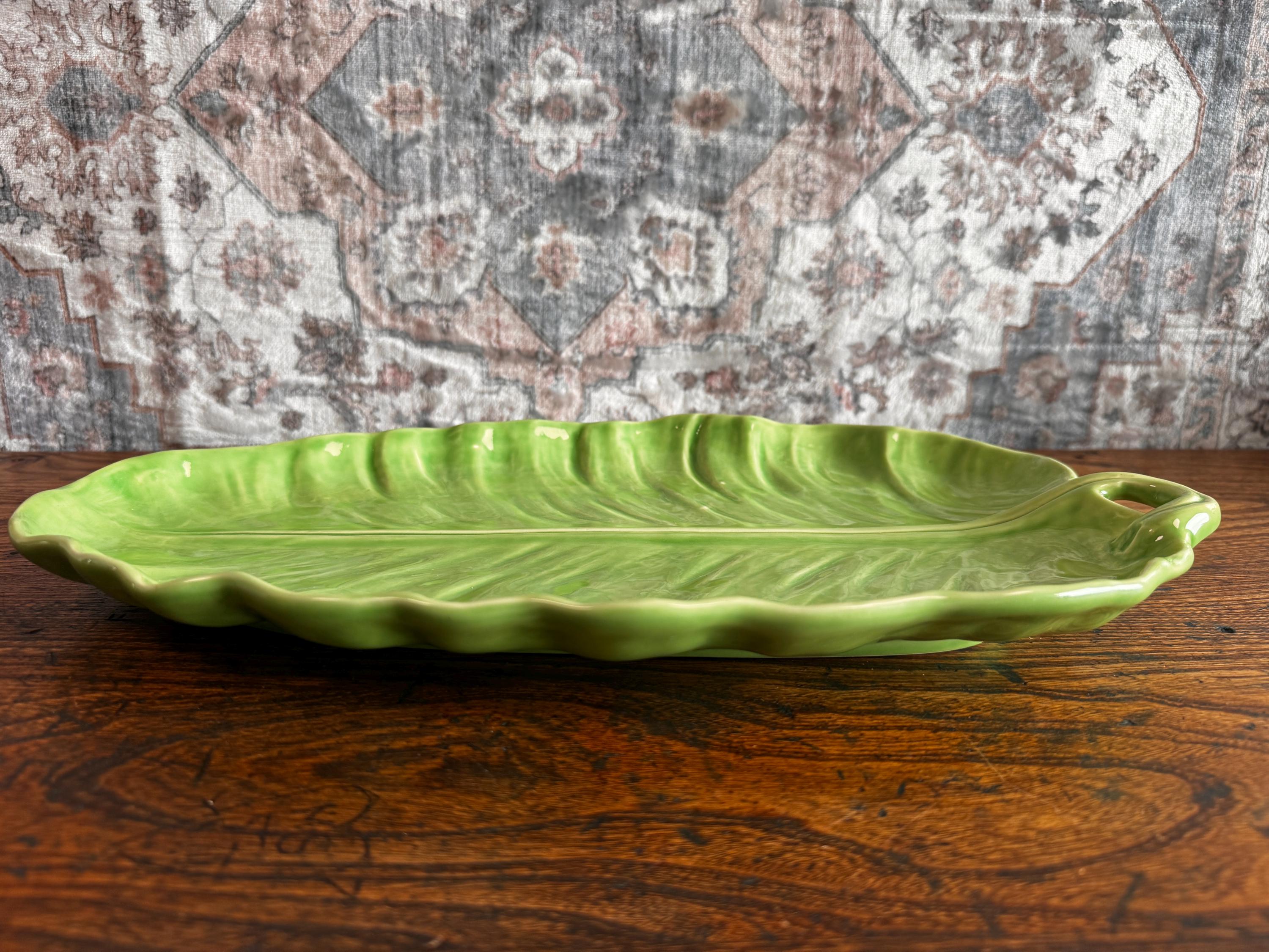Green Ceramic Leaf-Shaped Serving Platter