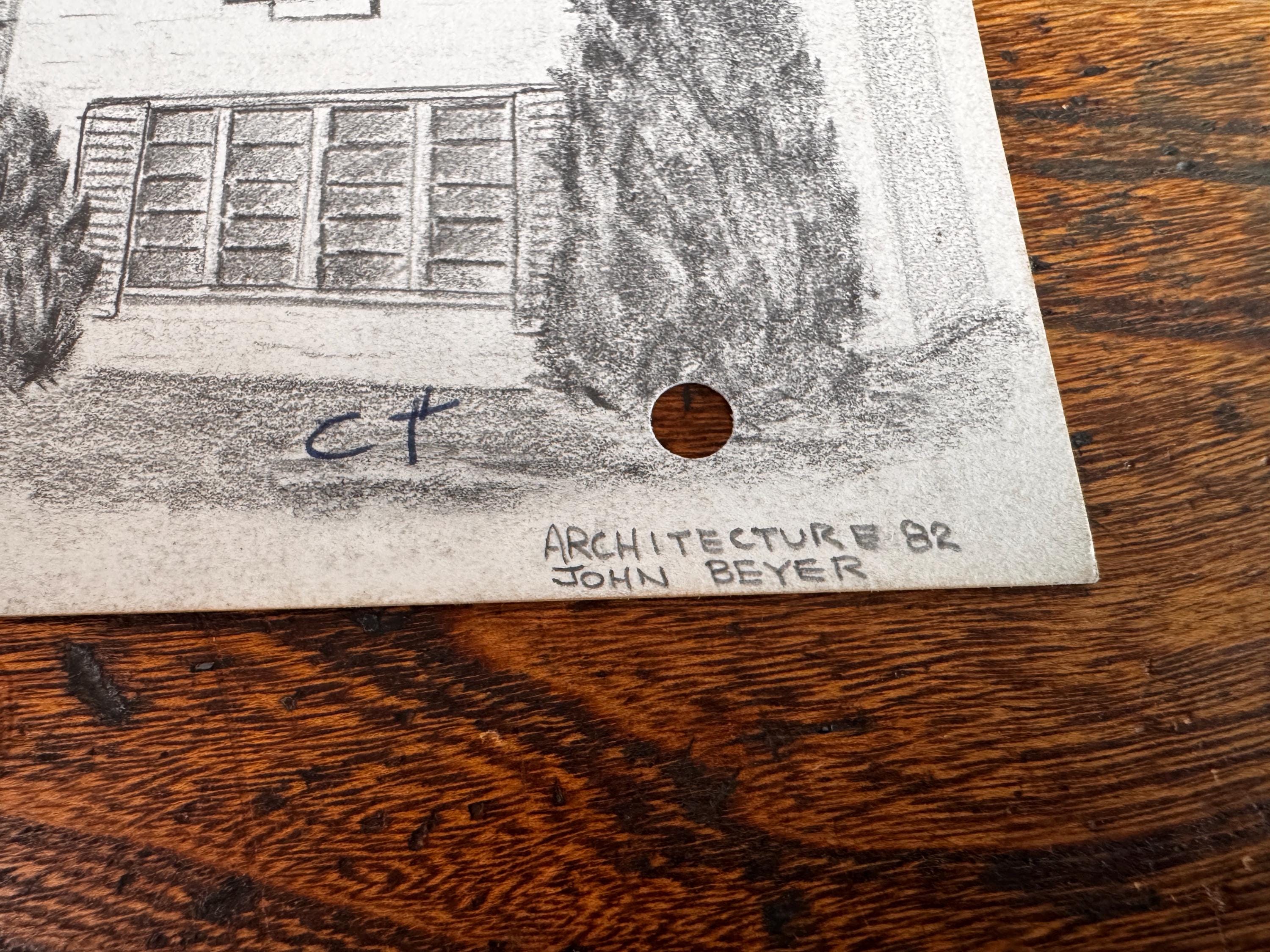 Vintage 1950s Architectural Drawings Set of 4 – Mid Century Architecture Student Art