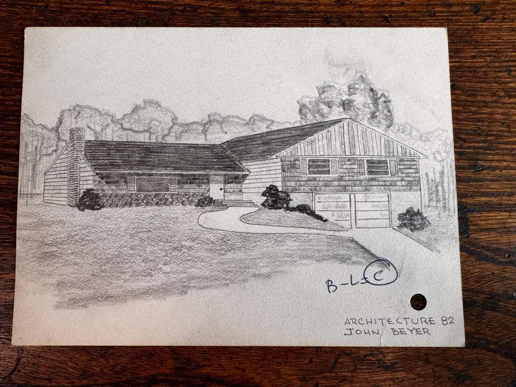 Vintage 1950s Architectural Drawings Set of 4 – Mid Century Architecture Student Art