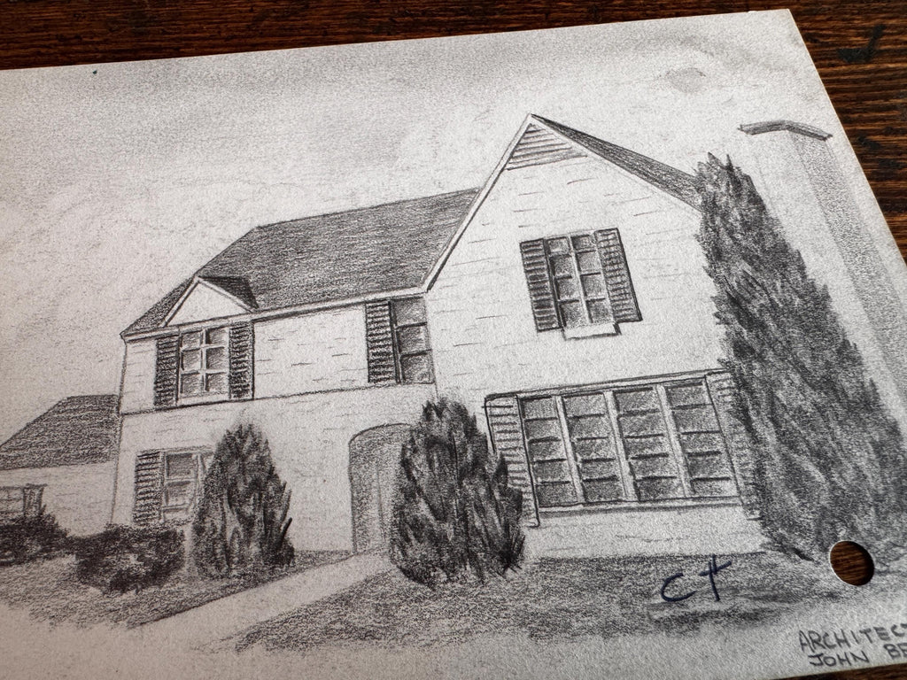 Vintage 1950s Architectural Drawings Set of 4 – Mid Century Architecture Student Art
