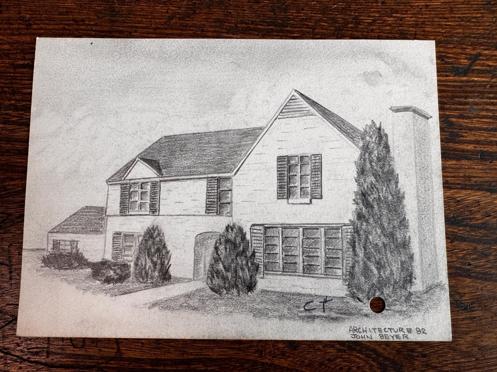 Vintage 1950s Architectural Drawings Set of 4 – Mid Century Architecture Student Art