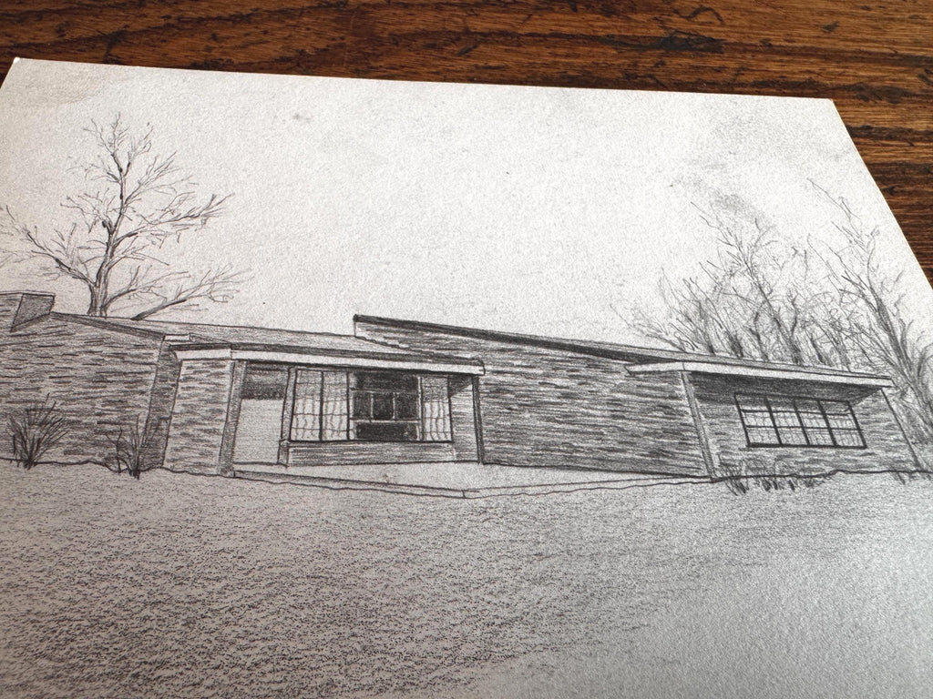 Vintage 1950s Architectural Drawings Set of 4 – Mid Century Architecture Student Art