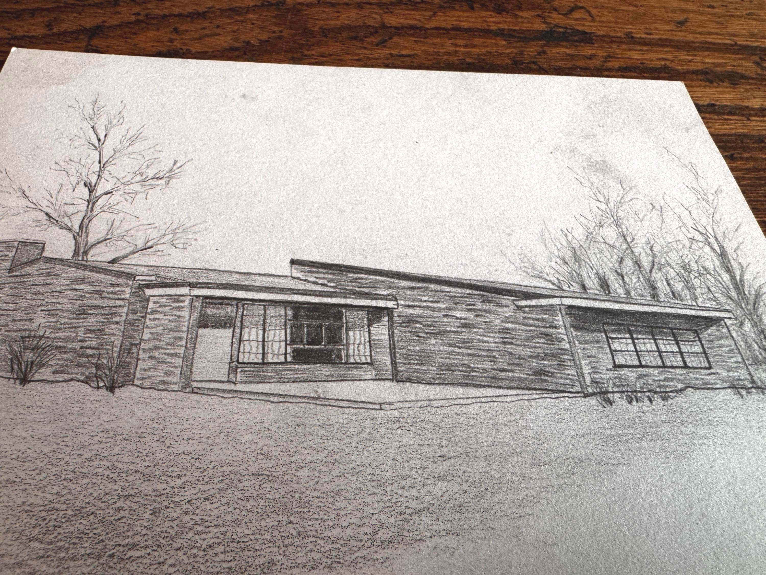 Vintage 1950s Architectural Drawings Set of 4 – Mid Century Architecture Student Art