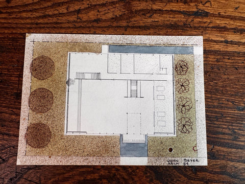 1950s Mid Century Modern Architectural Drawings – House Elevation & Site Plan – Original Student Art