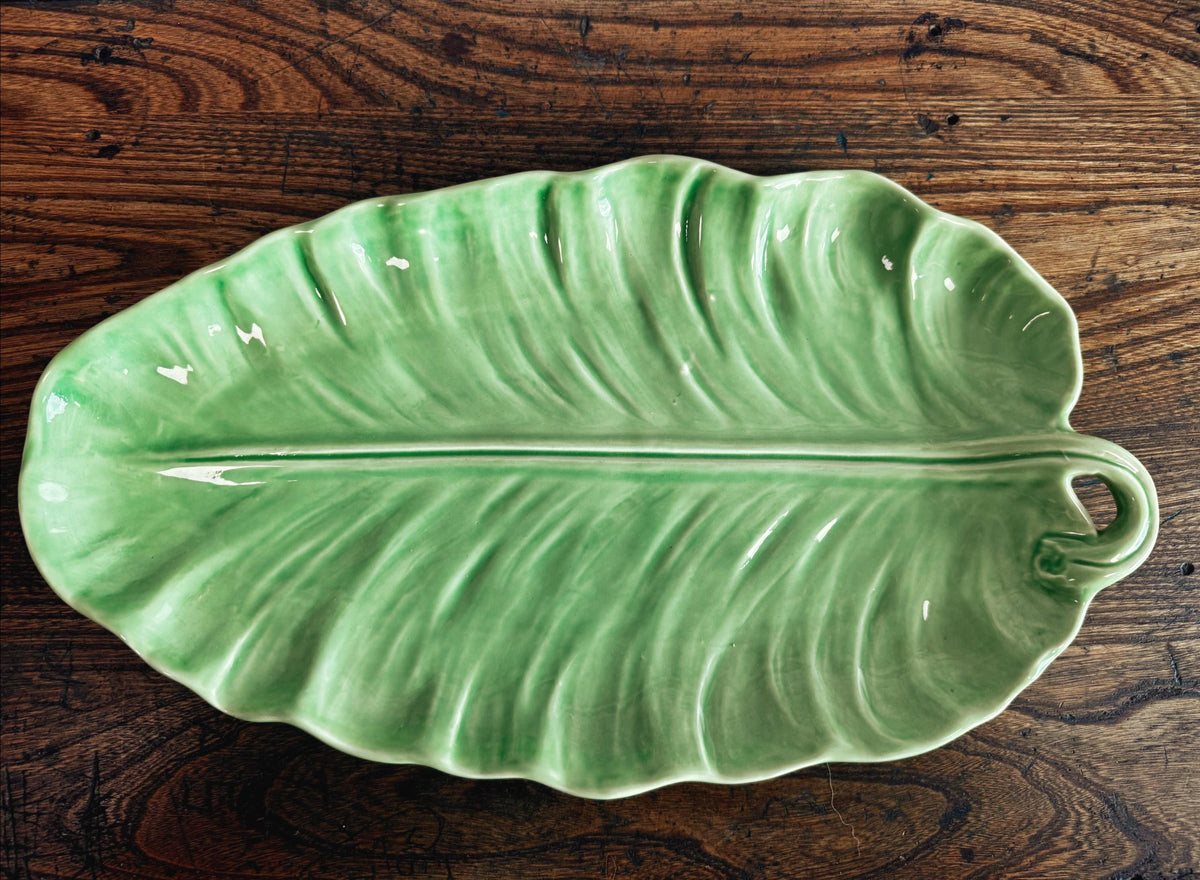 Green Ceramic Leaf-Shaped Serving Platter