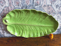 Green Ceramic Leaf-Shaped Serving Platter