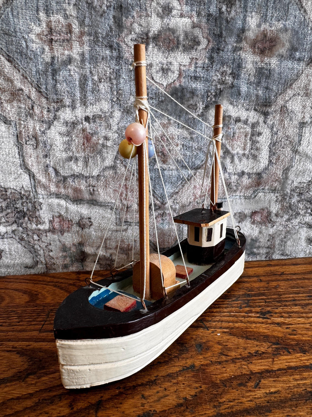 Nanco Wooden Model Fishing Boat - 7 Inch Nautical Decor