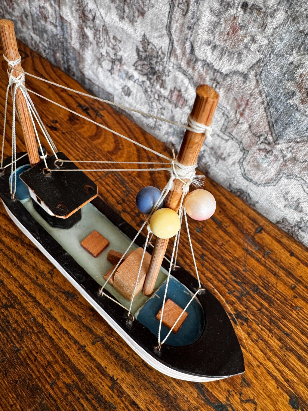 Nanco Wooden Model Fishing Boat - 7 Inch Nautical Decor