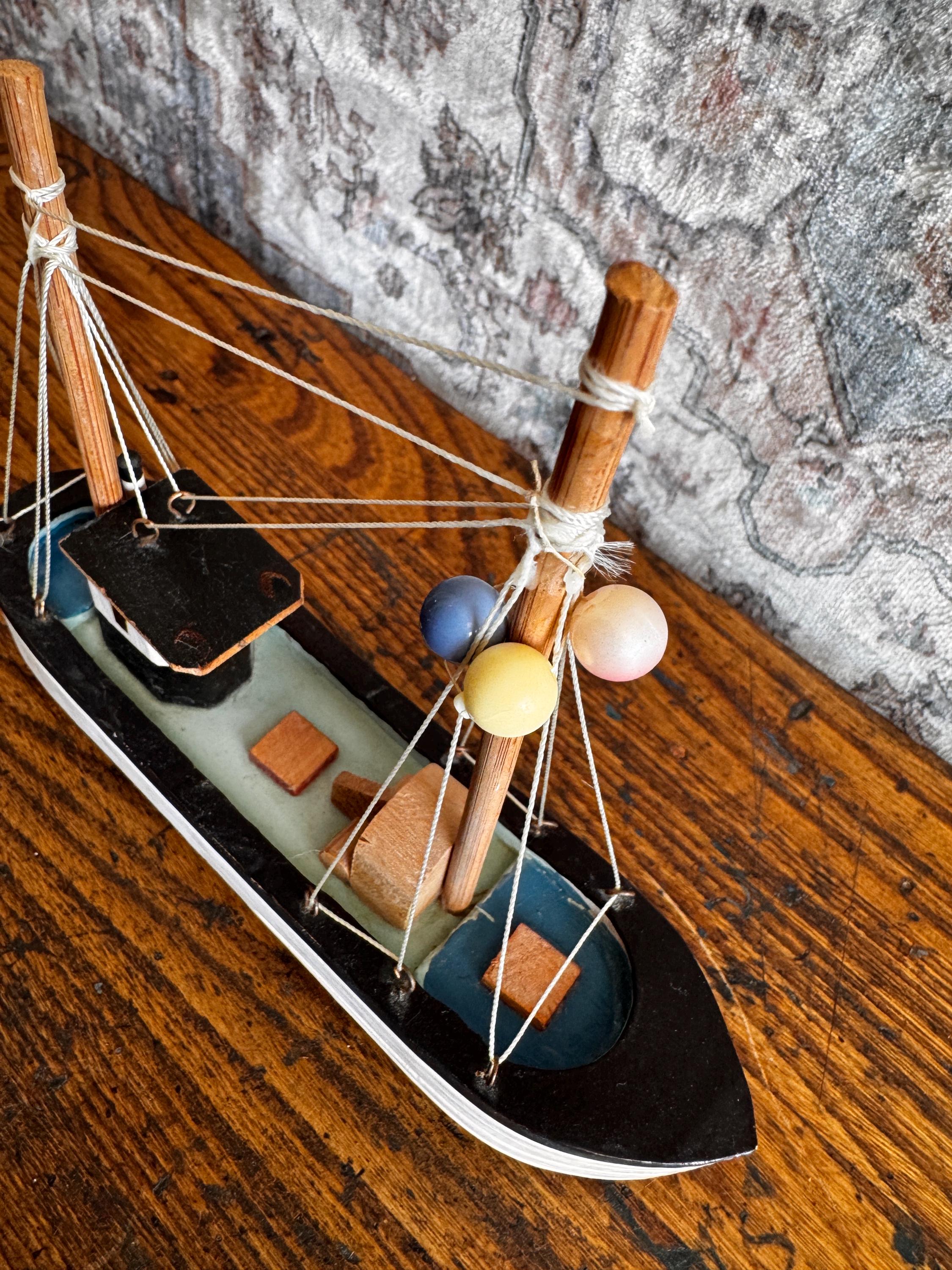 Nanco Wooden Model Fishing Boat - 7 Inch Nautical Decor