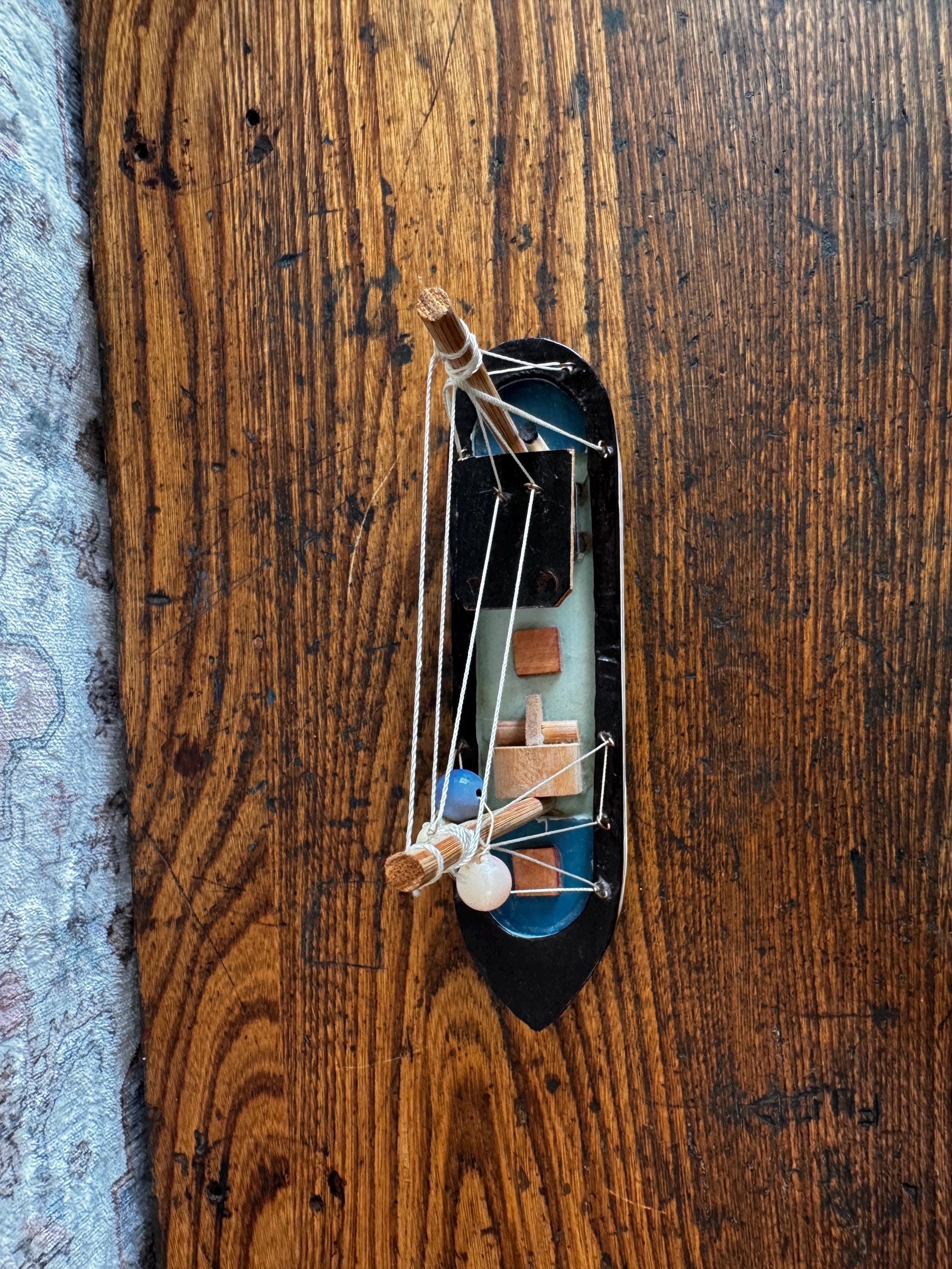 Nanco Wooden Model Fishing Boat - 7 Inch Nautical Decor