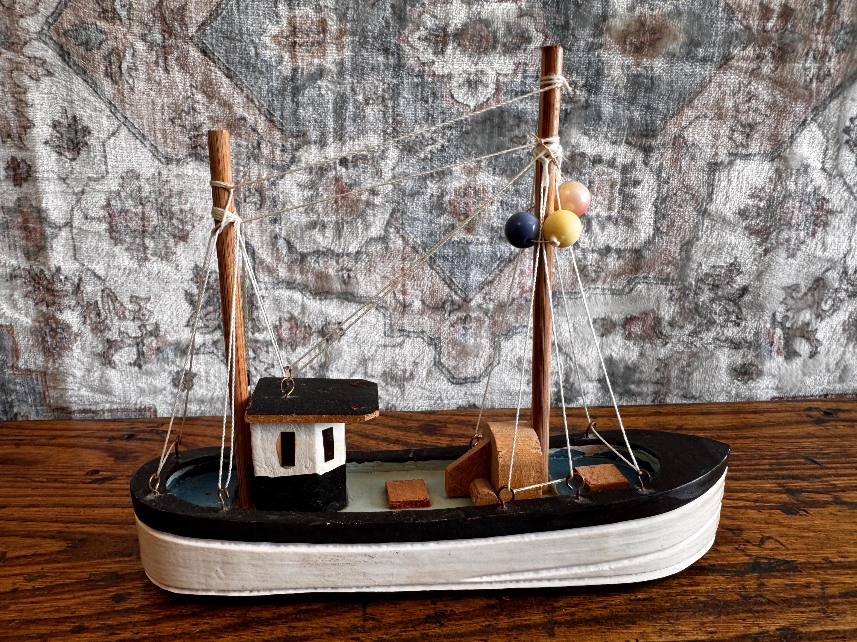 Nanco Wooden Model Fishing Boat - 7 Inch Nautical Decor