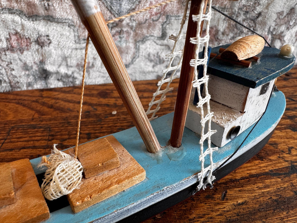 Handcrafted Wooden Model Fishing Boat - 7 Inch Nautical Decor