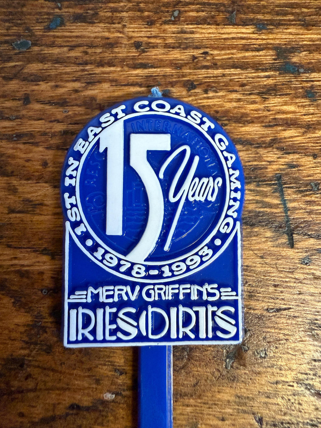 Merv Griffin's Iries Dirts 15th Anniversary Blue Stir Stick 1993