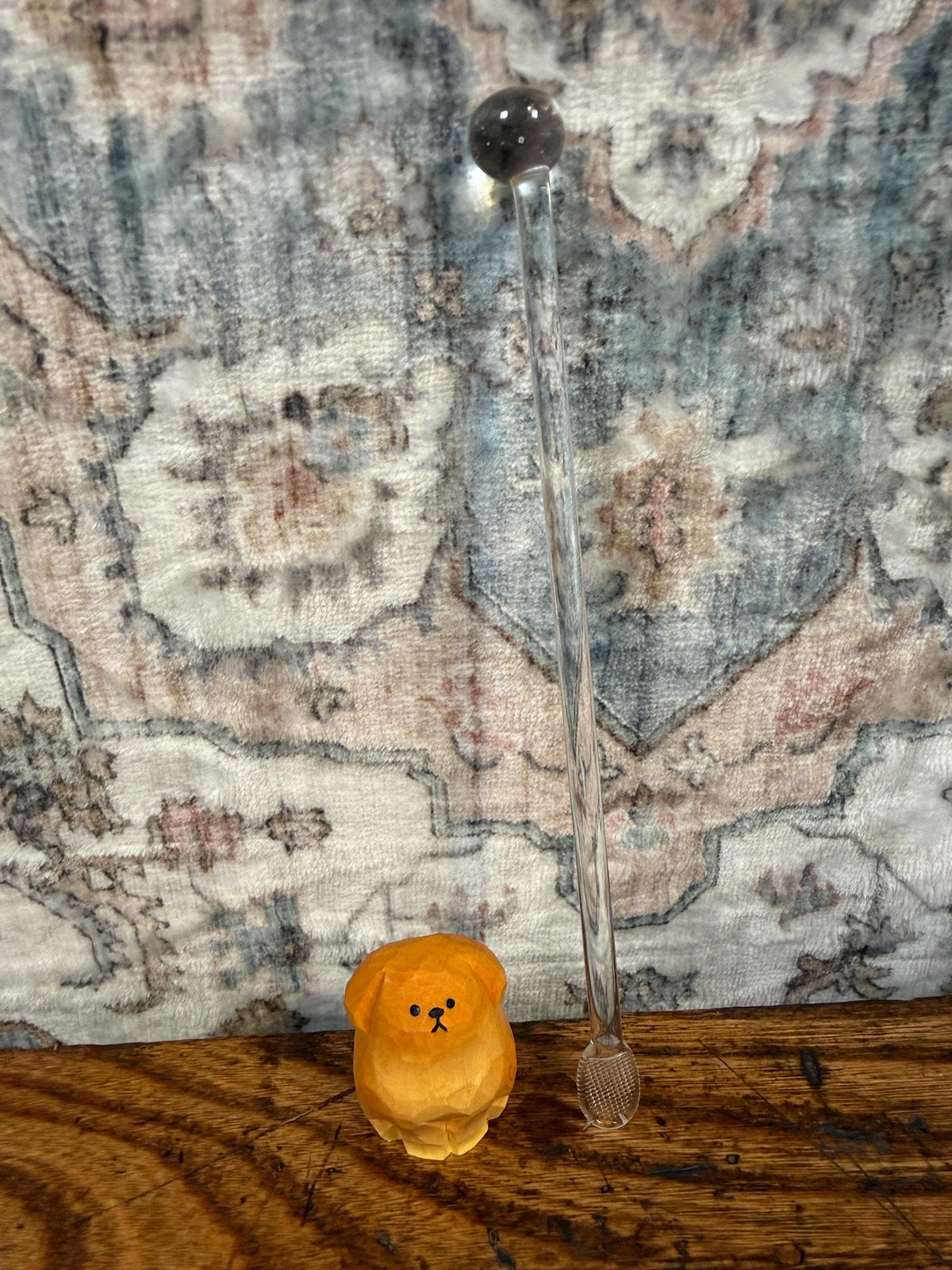Vintage Glass Stirring Rod with Textured Spoon End