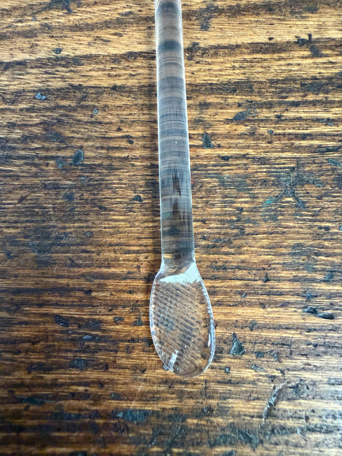 Vintage Glass Stirring Rod with Textured Spoon End
