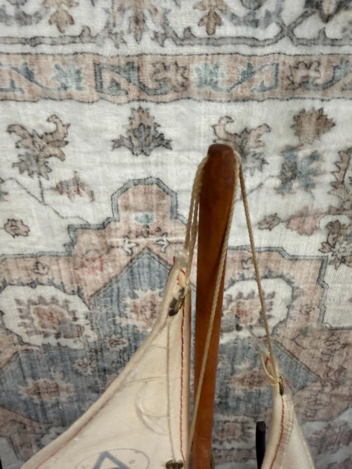 Vintage Wooden Model Sailboat with Fabric Sails
