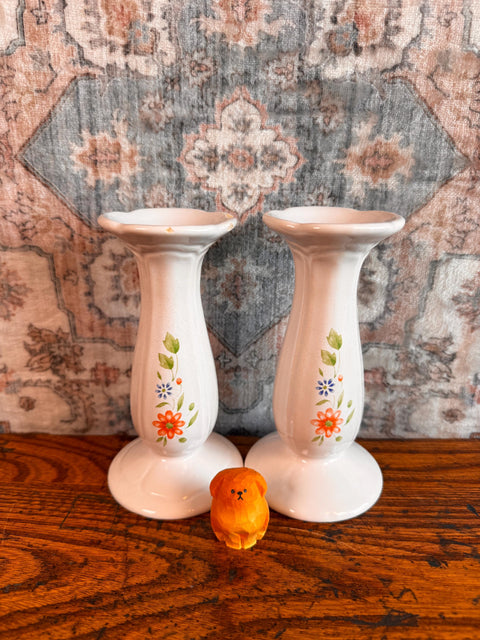 Pair of Federalist USA Ceramic Candle Holders with Floral Design