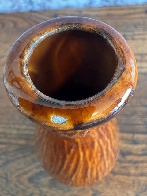 Brown Glazed Ceramic Vase with Textured Surface