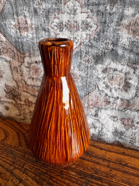 Brown Glazed Ceramic Vase with Textured Surface