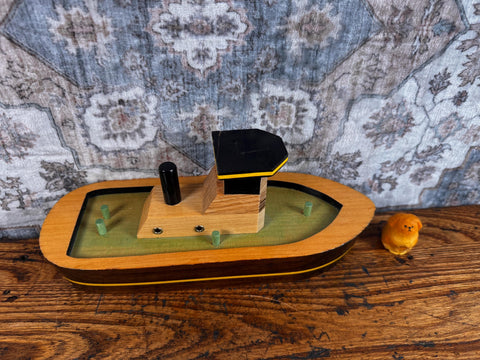 Handcrafted Wooden Tugboat Model