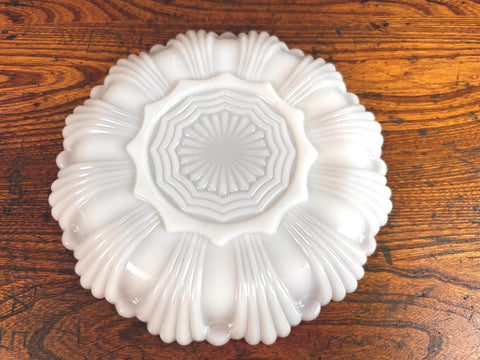 Milk Glass Deviled Egg Serving Plate with Elegant Gold Trim