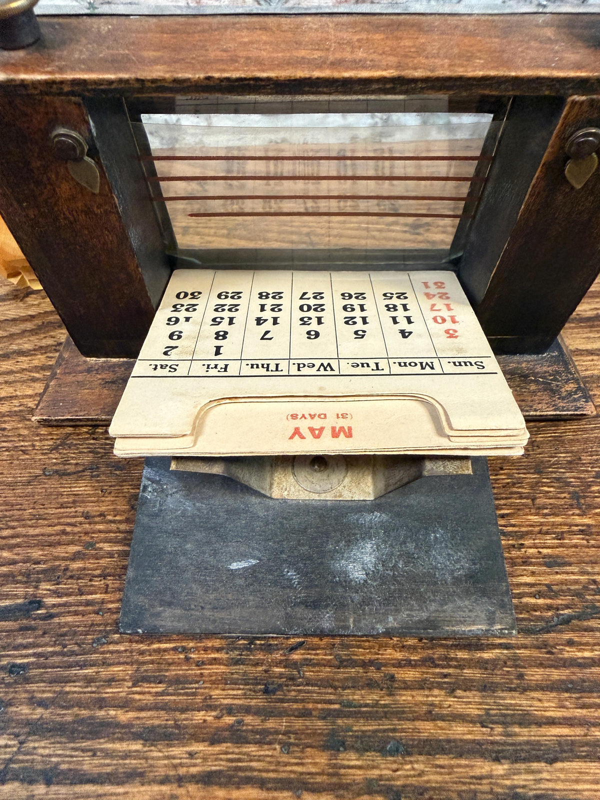 Vintage Perpetual Desk Calendar with Metal and Wood Frame