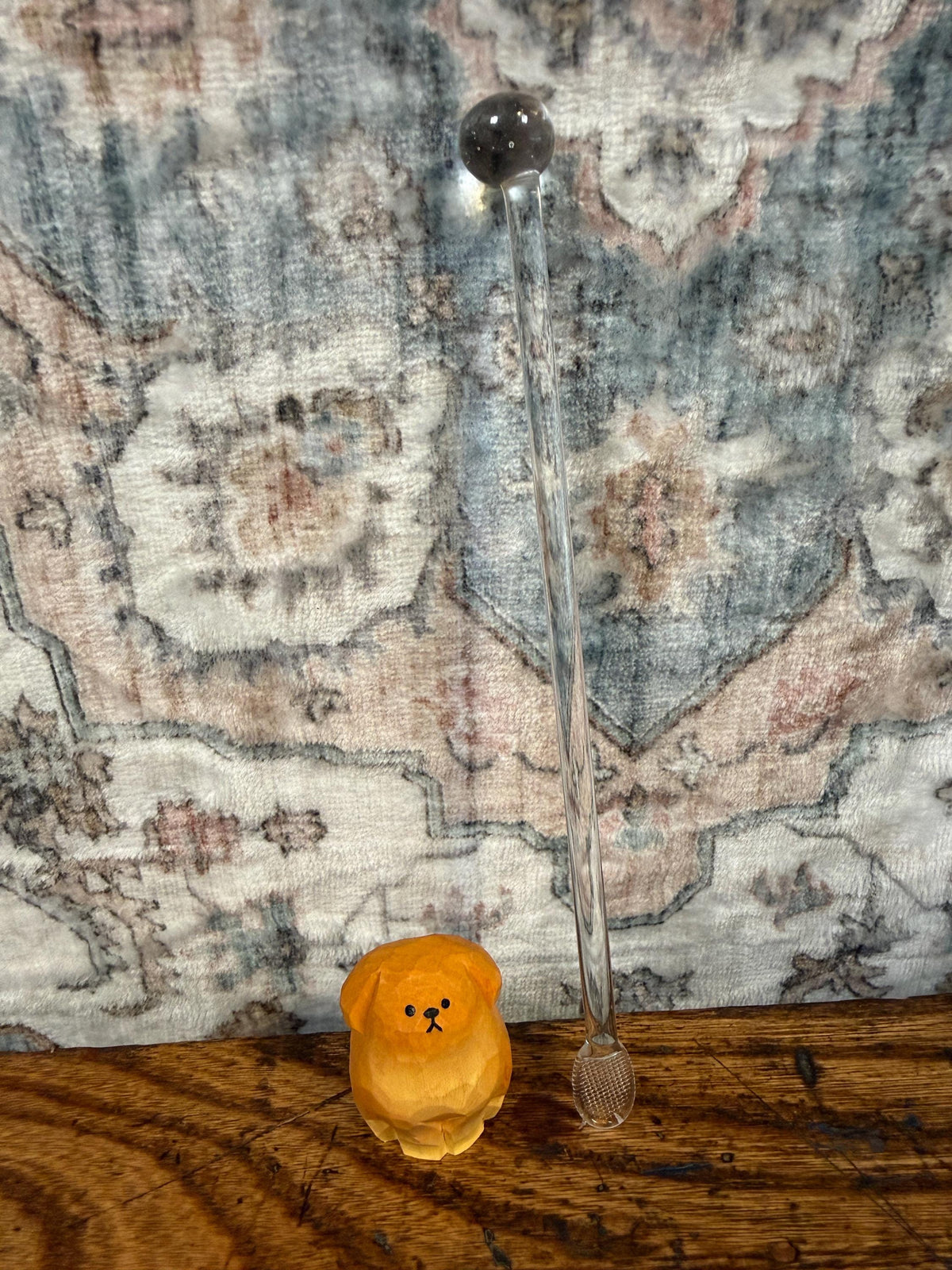 Vintage Glass Stirring Rod with Textured Spoon End