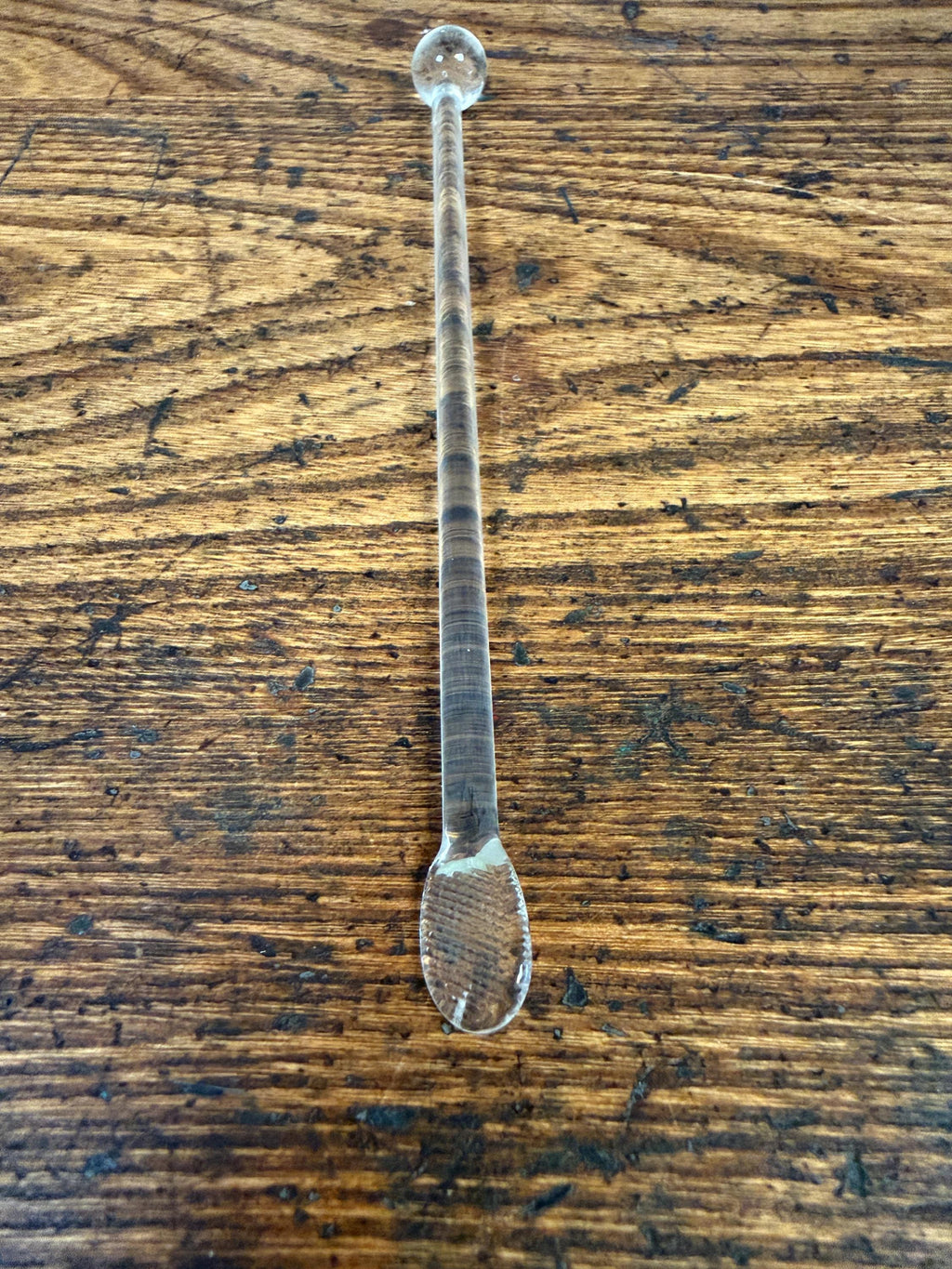 Vintage Glass Stirring Rod with Textured Spoon End