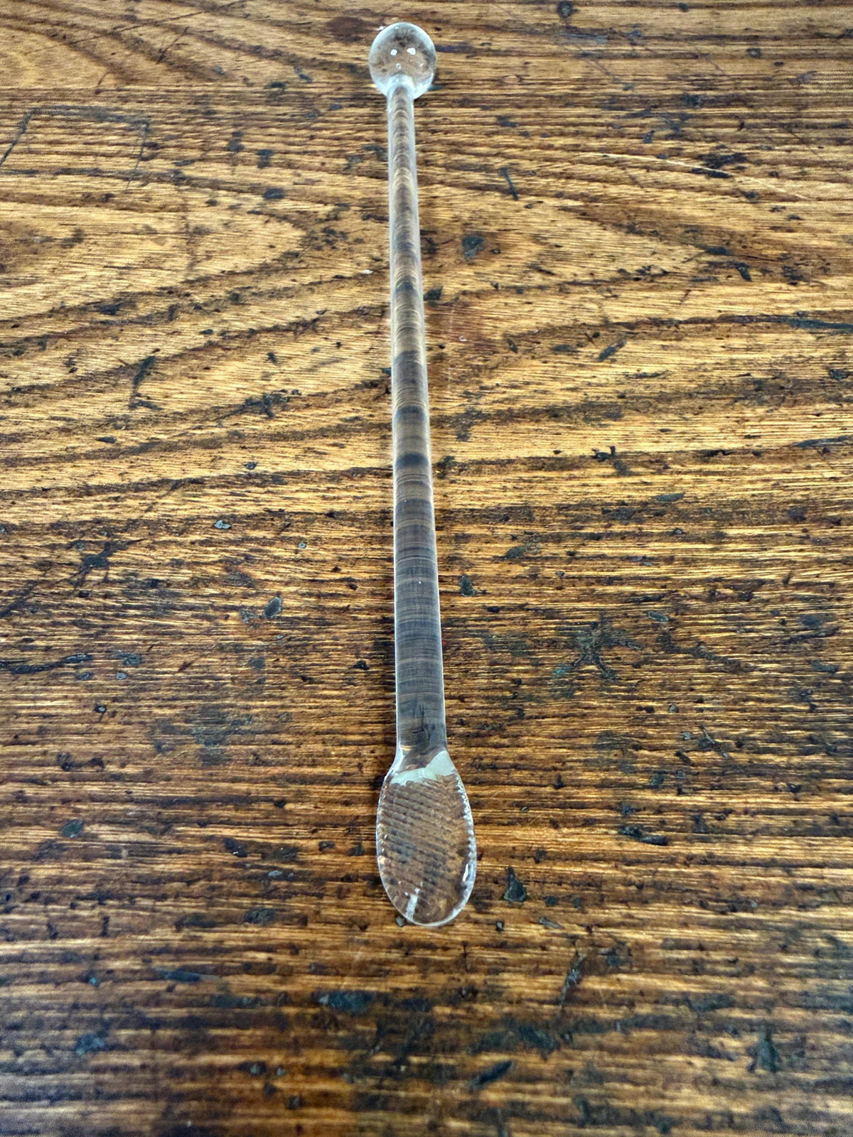 Vintage Glass Stirring Rod with Textured Spoon End