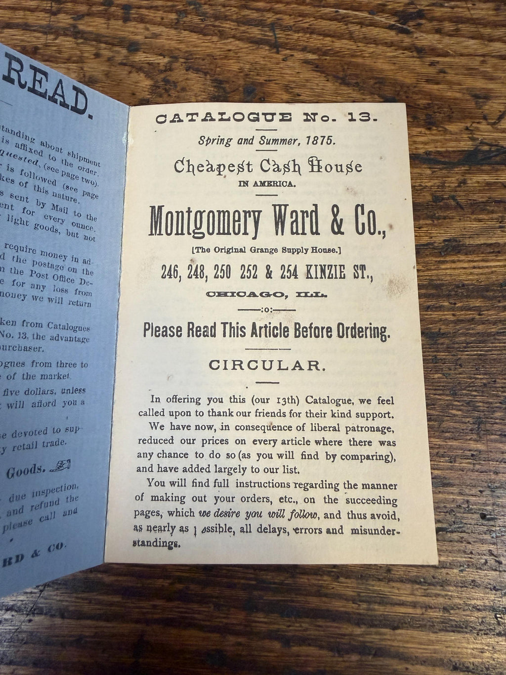Montgomery Ward Catalogue No. 13 Spring and Summer 1875 | 1875 Paperback