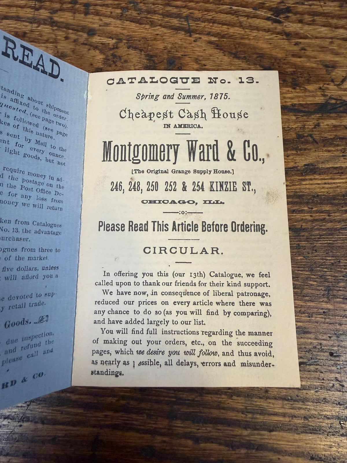 Montgomery Ward Catalogue No. 13 Spring and Summer 1875 | 1875 Paperback