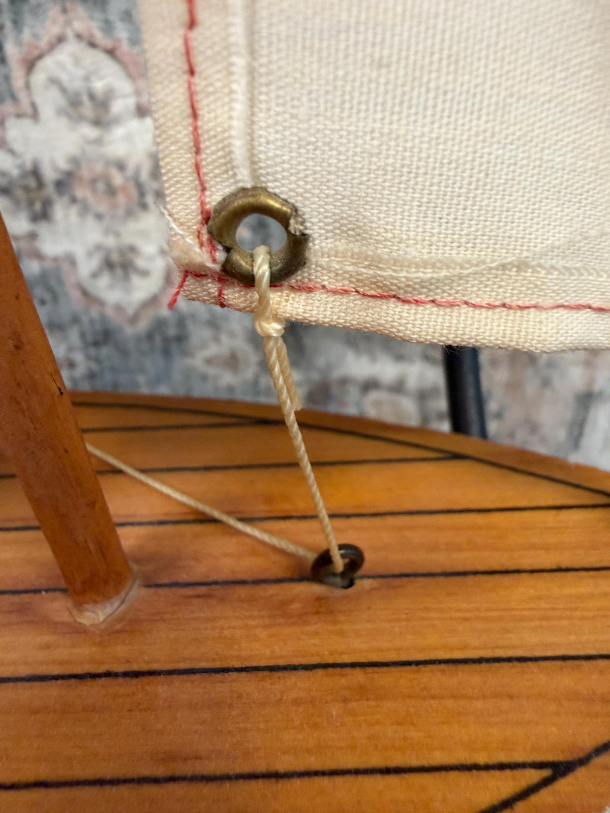 Vintage Wooden Model Sailboat with Fabric Sails