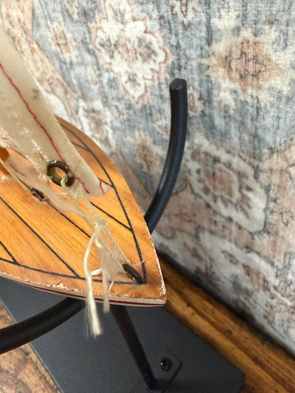 Vintage Wooden Model Sailboat with Fabric Sails