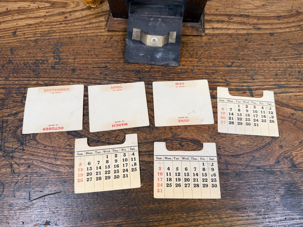 Vintage Perpetual Desk Calendar with Metal and Wood Frame