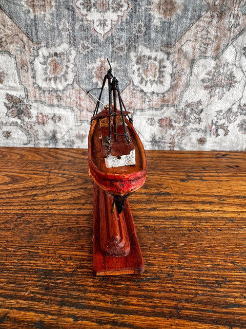 Handcrafted Wooden Model Fishing Boat with Base and Brass Plate