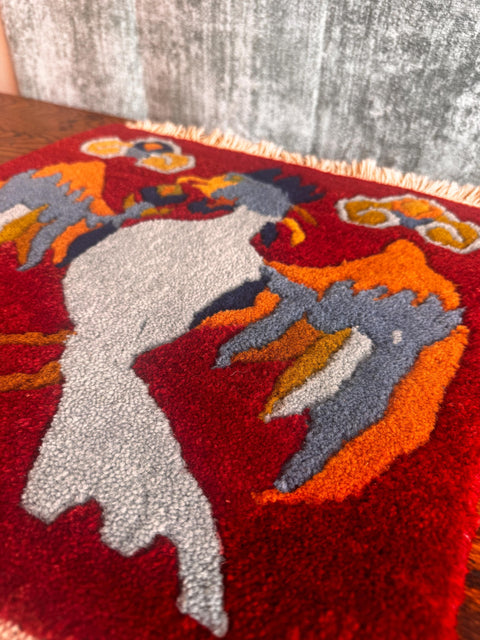 Handmade Wool and Cotton Rug with Bird Motif from Nepal