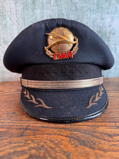 TWA Pilot Cap with Gold Emblem Vintage Aviation Memorabilia