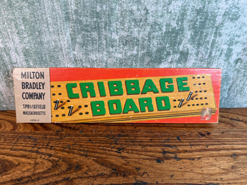 Milton Bradley Vintage Wooden Cribbage Board with Original Box