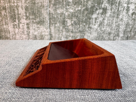 Walnut Wooden Paperclip Dish with Carved Ship Design