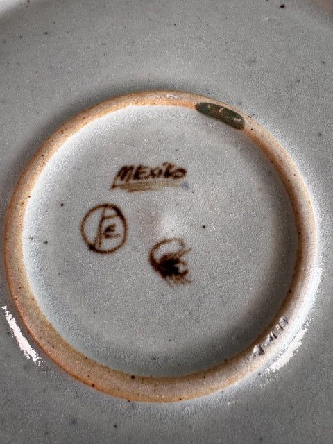 Vintage Ken Edwards Mexico Pottery Plate, Hand Painted Bird Floral Stoneware Wall Plate